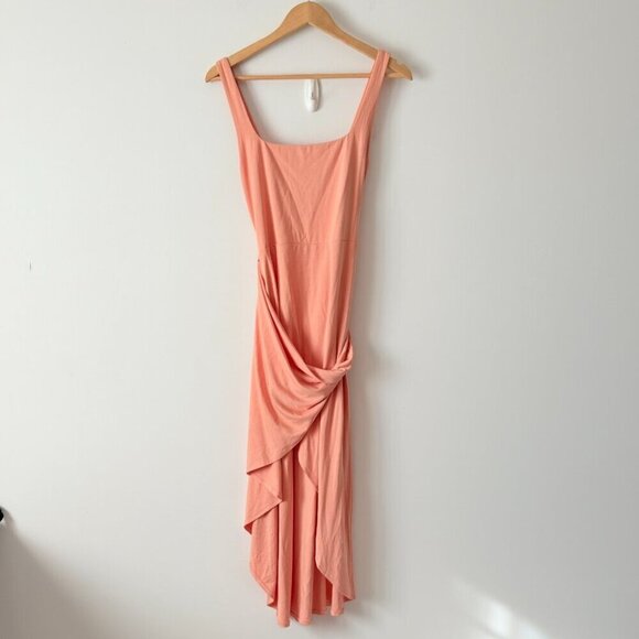 Aritzia Wilfred Saturn Wrap Midi Jersey Dress Coral Pink Size Large - Picture 3 of 8
